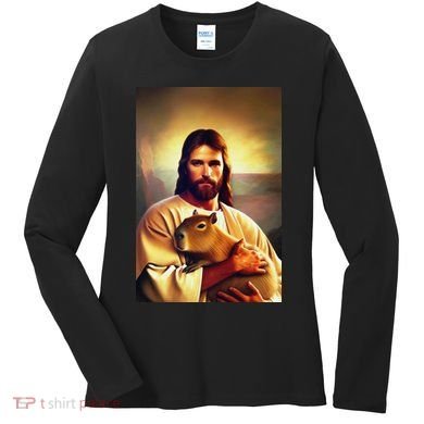 Jesus Holding A Capybara Women's Long Sleeve Shirt