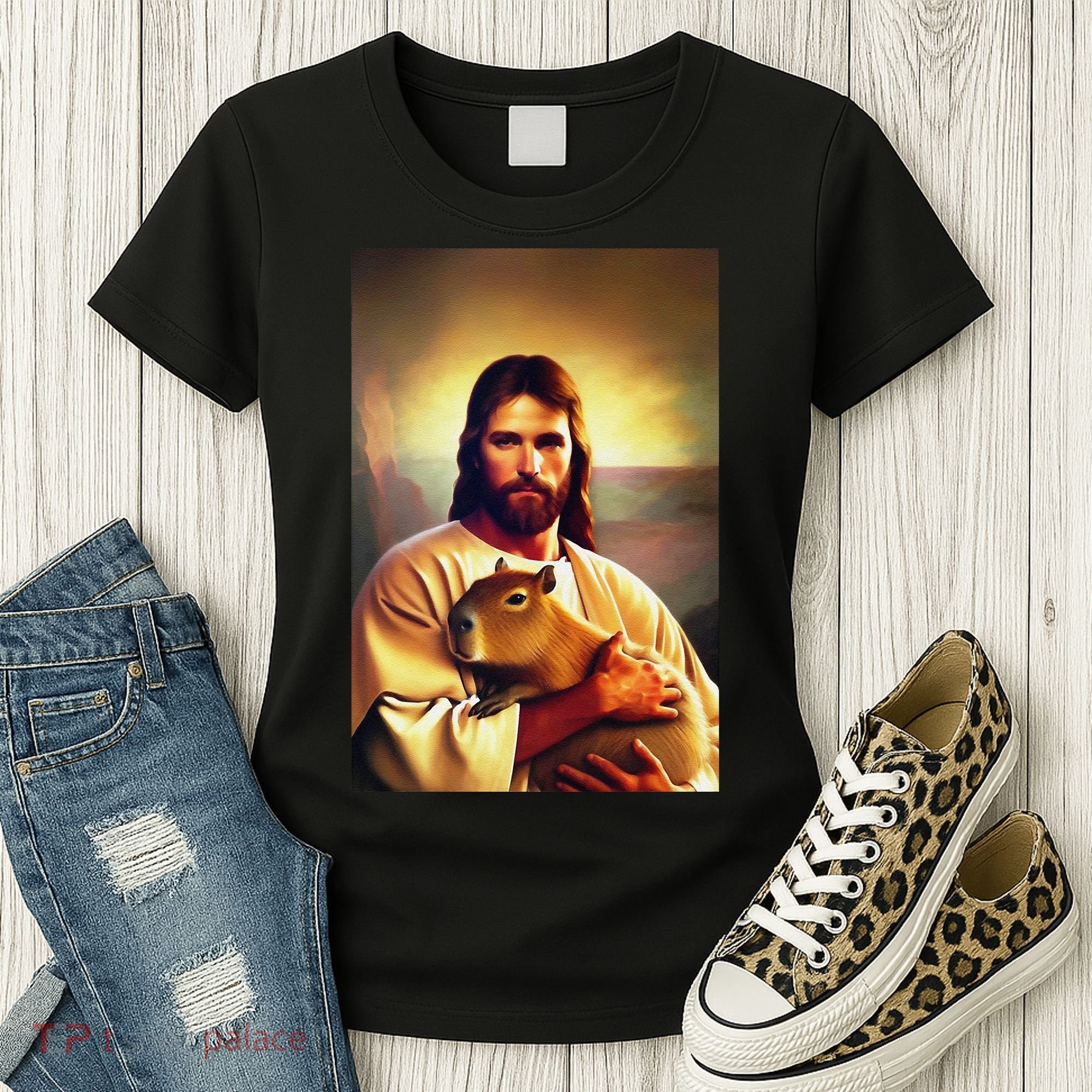 Jesus Holding A Capybara Women's T-Shirt