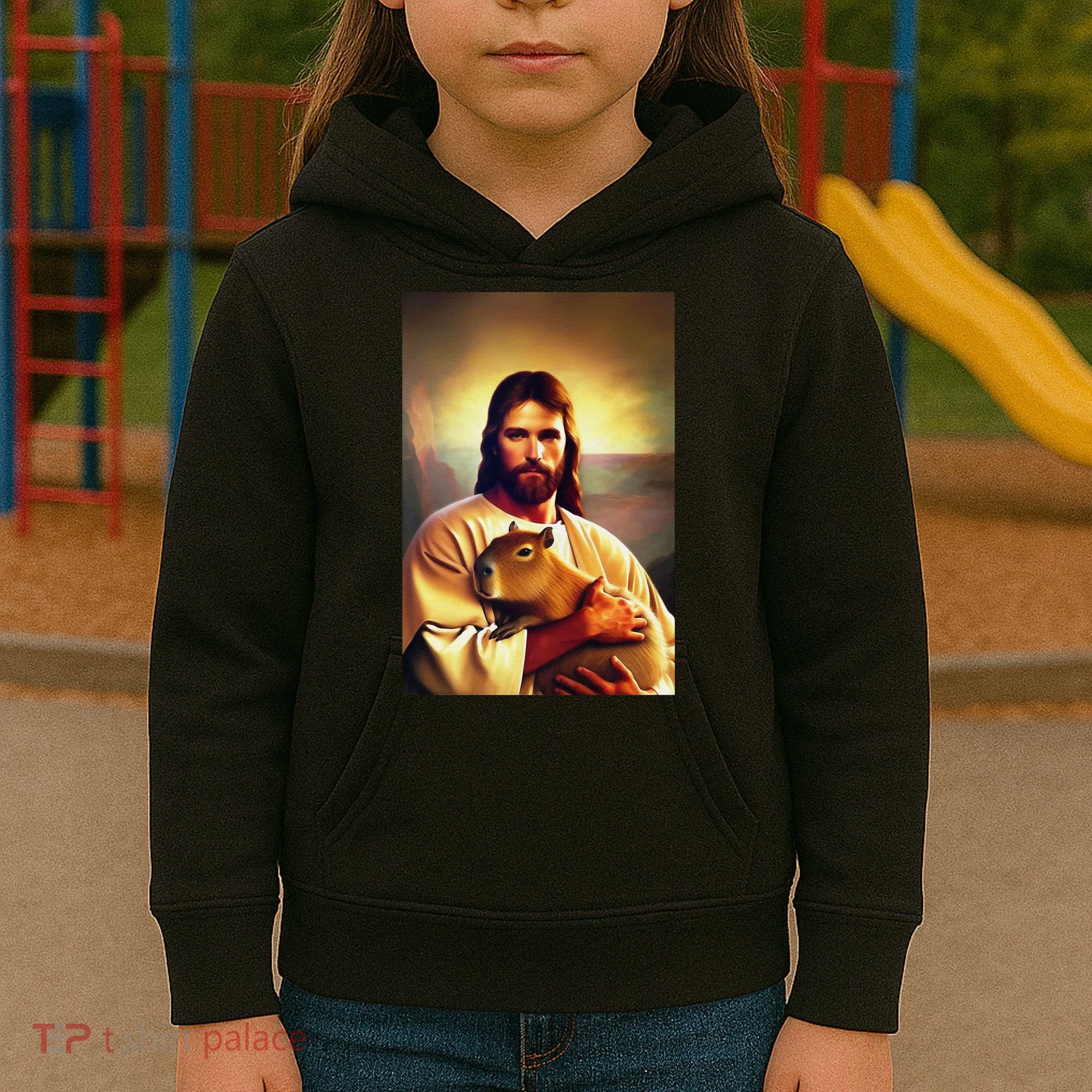 Jesus Holding A Capybara Kids Hoodie