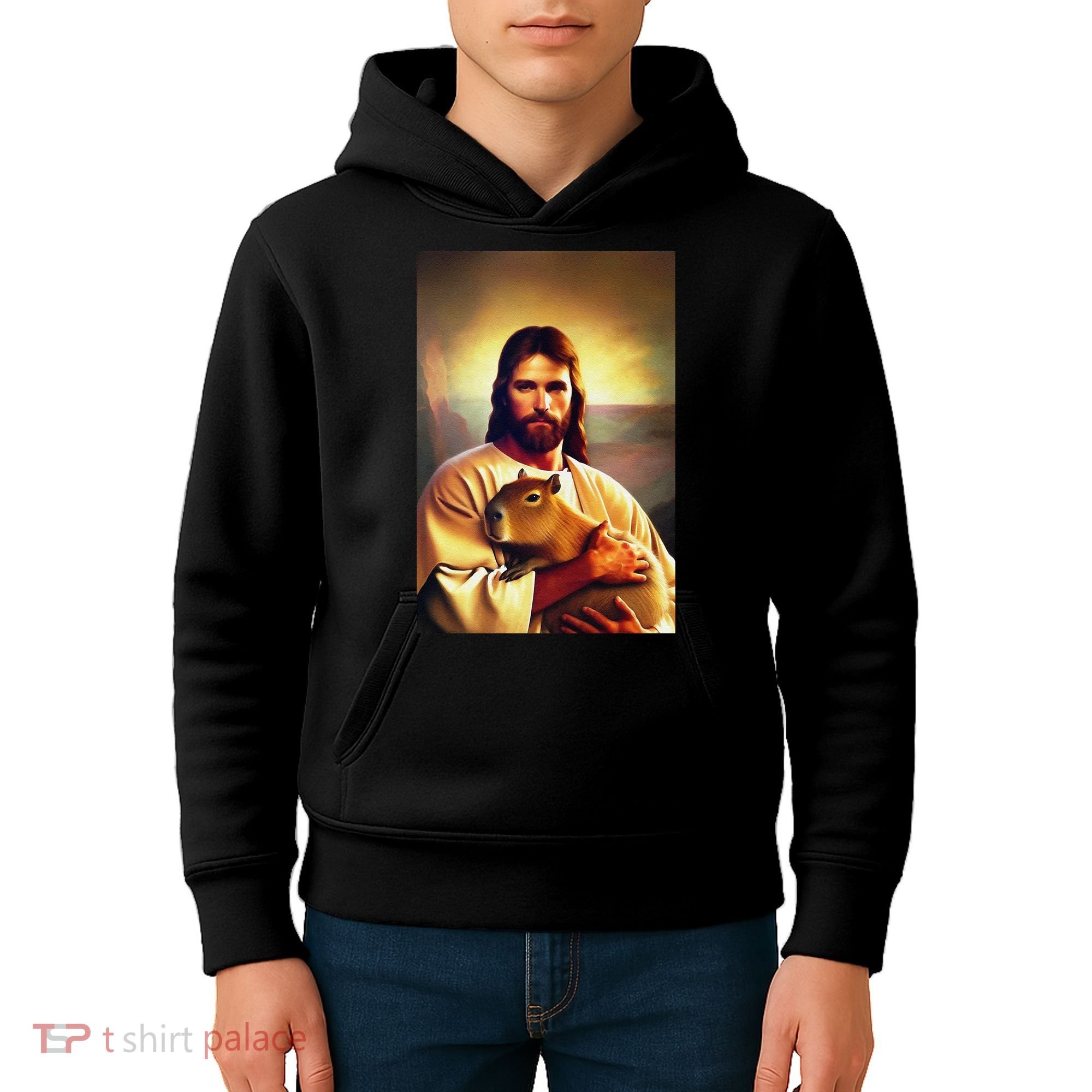 Jesus Holding A Capybara Kids Hoodie
