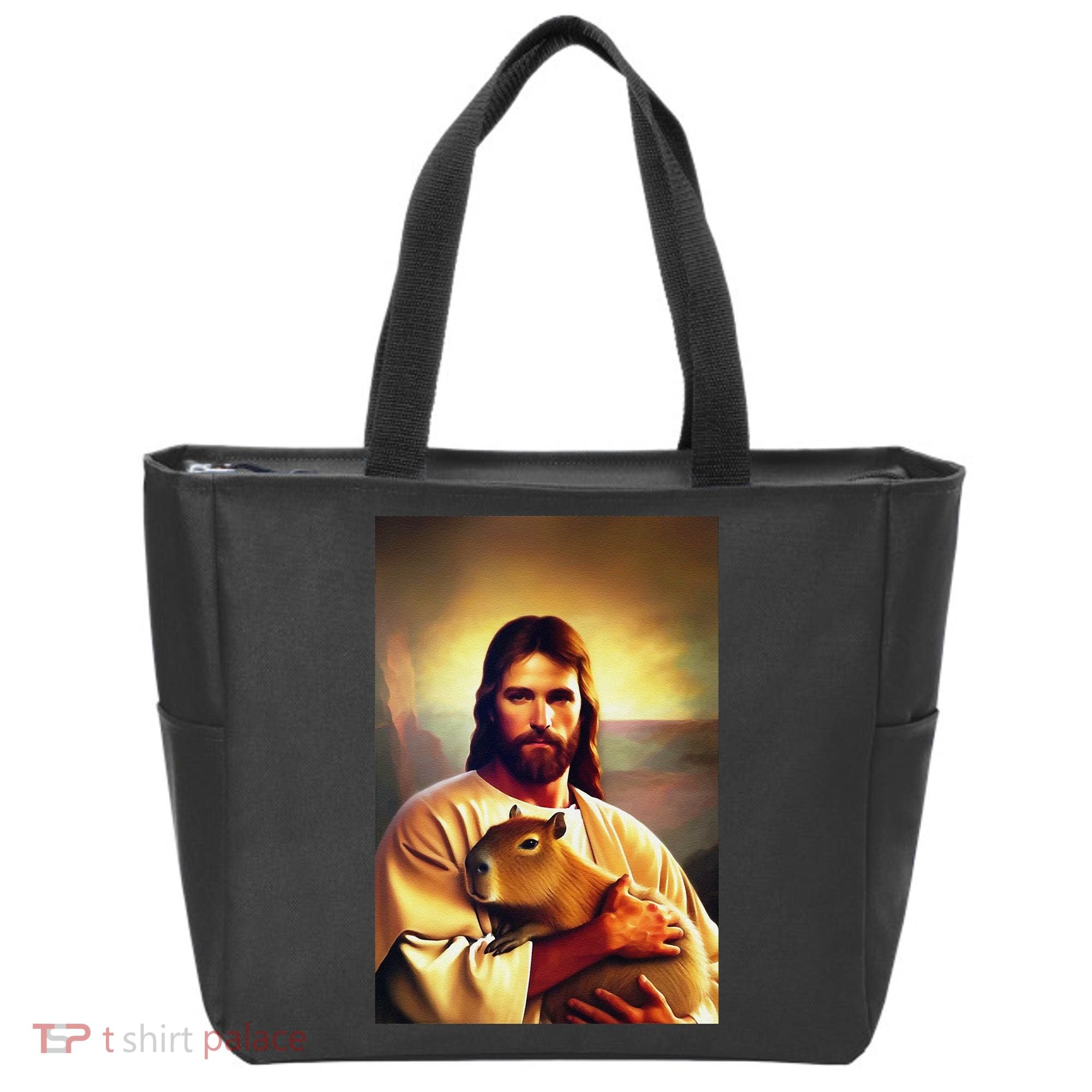 Jesus Holding A Capybara Tote Bag