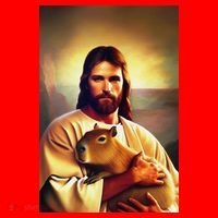 Jesus Holding A Capybara Santa Hat thumb 1