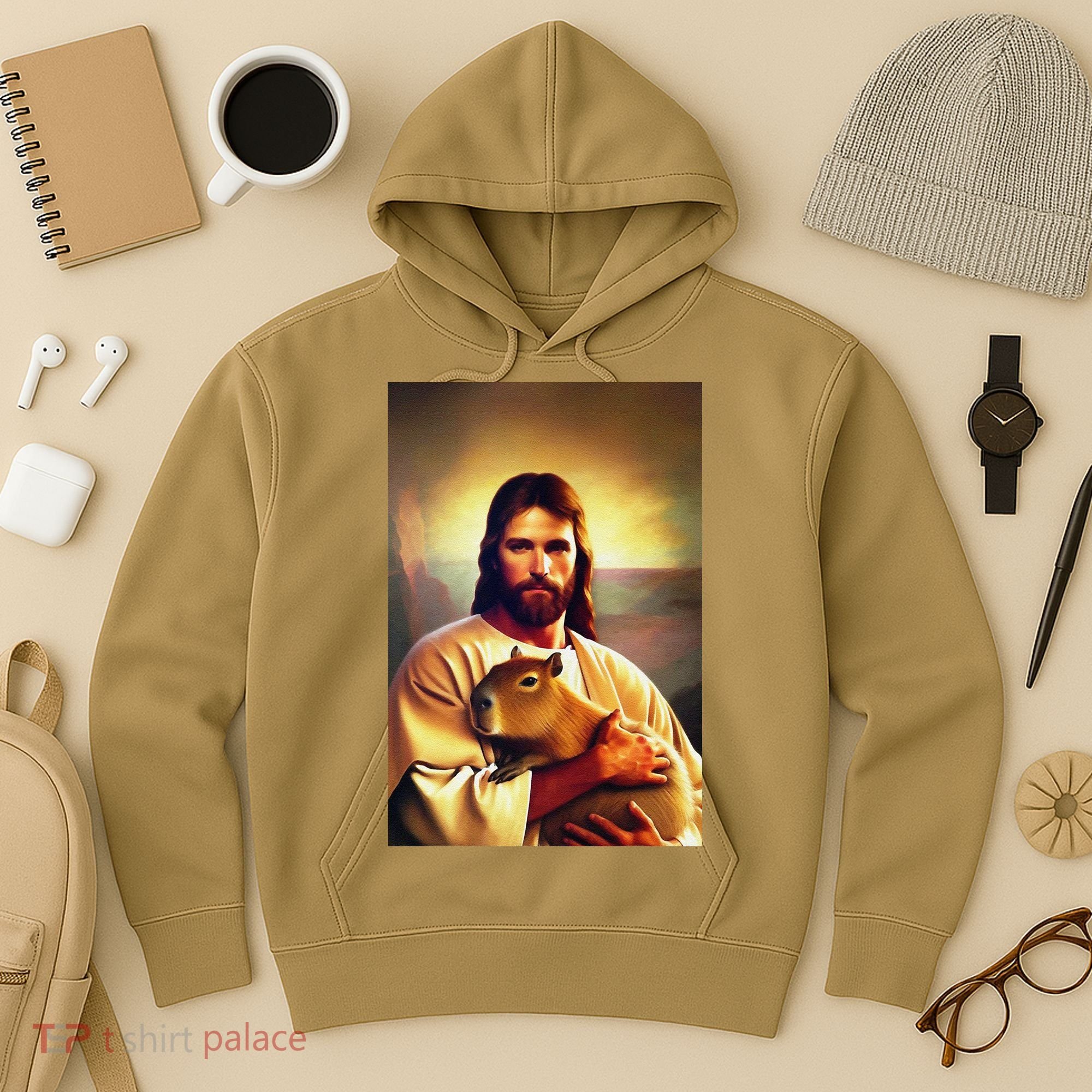 Jesus Holding A Capybara Hoodie