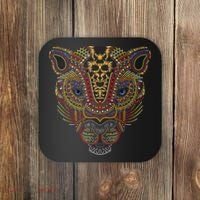 Jaguar Head Art Huichol Face Mexico Aztec Mayas For Big Cats Coaster thumb 0