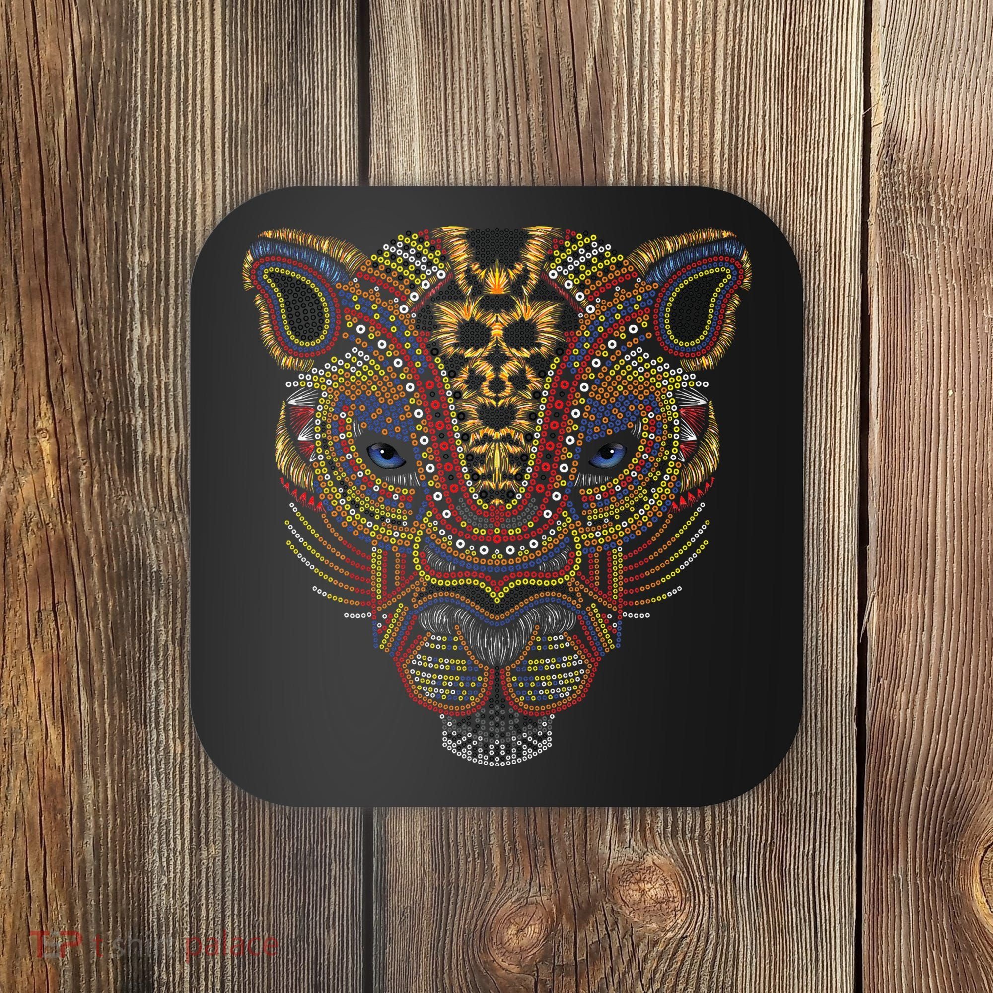 Jaguar Head Art Huichol Face Mexico Aztec Mayas For Big Cats Coaster