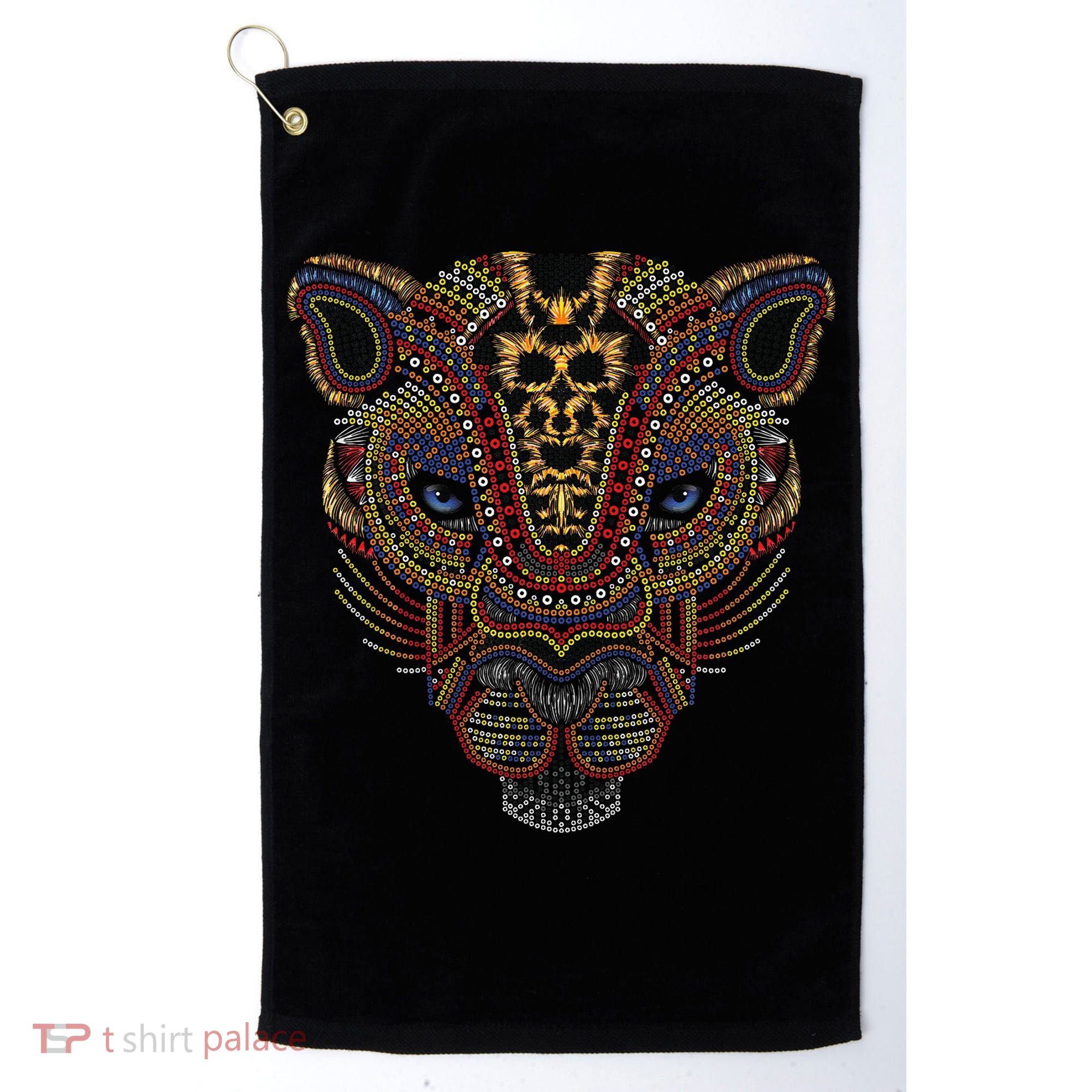Jaguar Head Art Huichol Face Mexico Aztec Mayas For Big Cats Golf Towel
