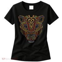 Jaguar Head Art Huichol Face Mexico Aztec Mayas For Big Cats Women's T-Shirt thumb 0
