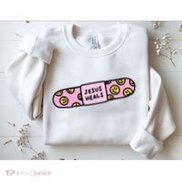 Jesus Heals Bandaid Christian Faith Healing Bible Verse Sweatshirt thumb 2