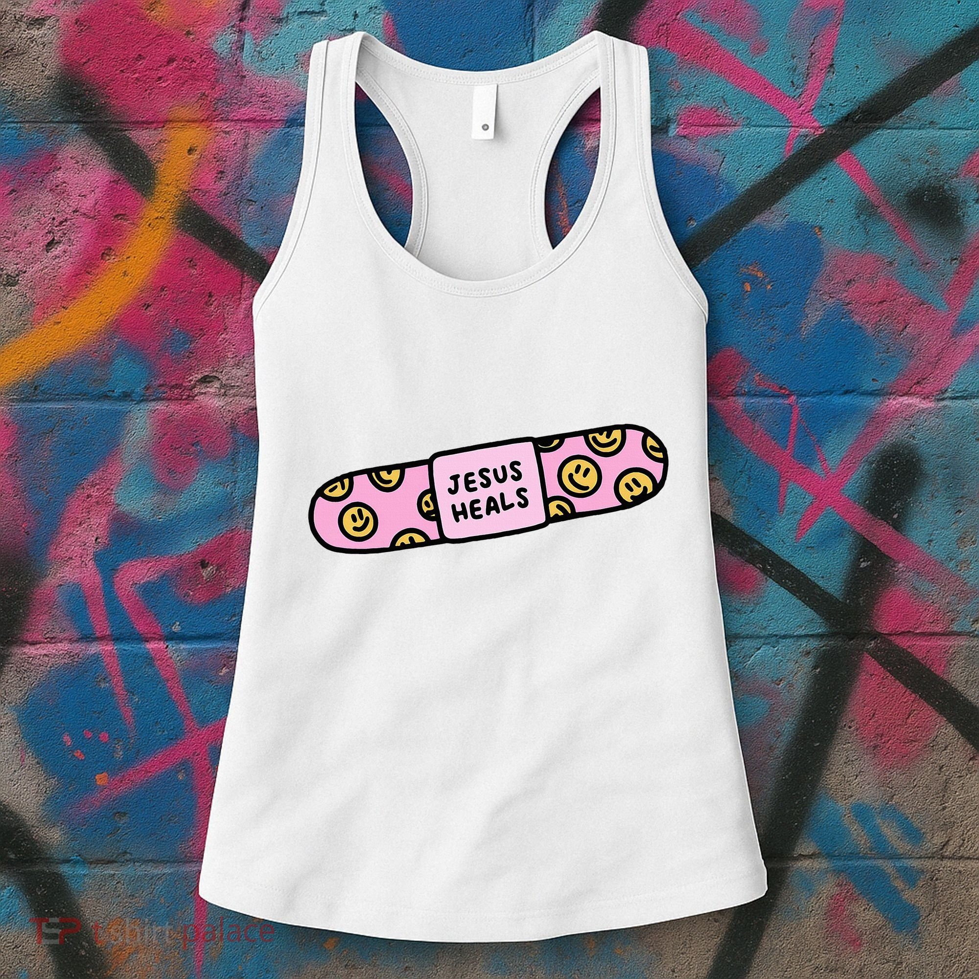 Jesus Heals Bandaid Christian Faith Healing Bible Verse Women's Tank Top