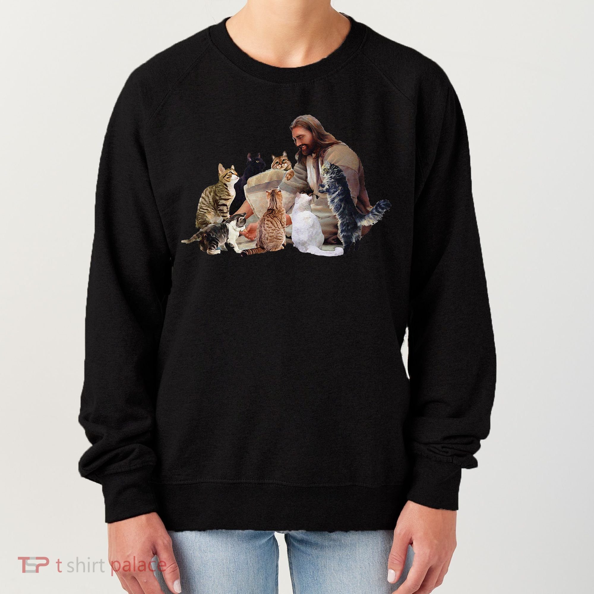 Jesus Hugs Cats Funny Cats Women's Sweatshirt