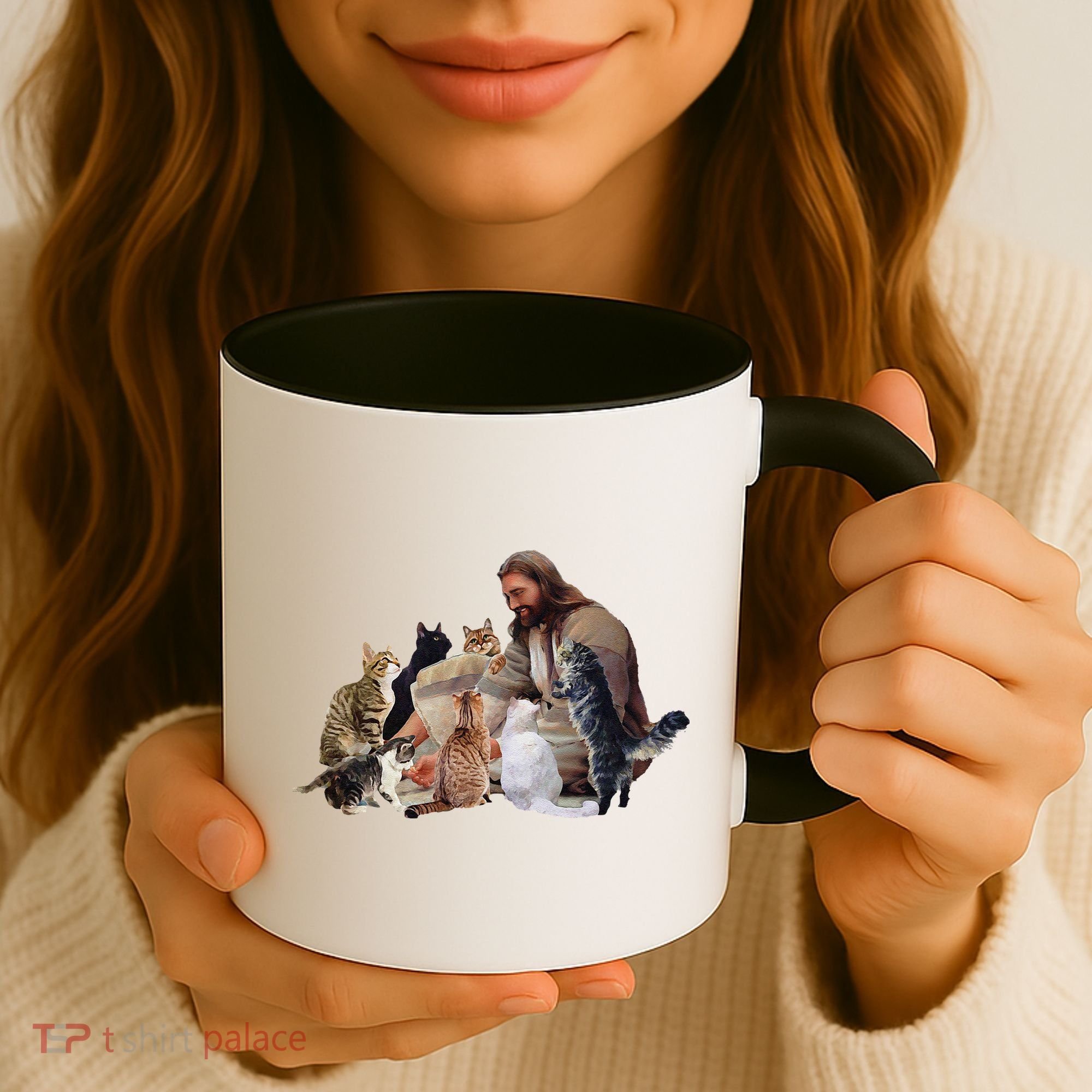 Jesus Hugs Cats Funny Cats Coffee Mug