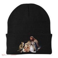 Jesus Hugs Cats Funny Cats Beanie thumb 0