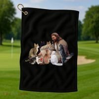 Jesus Hugs Cats Funny Cats Golf Towel thumb 1