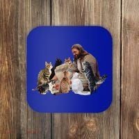 Jesus Hugs Cats Funny Cats Coaster thumb 0