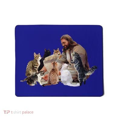 Jesus Hugs Cats Funny Cats Mousepad