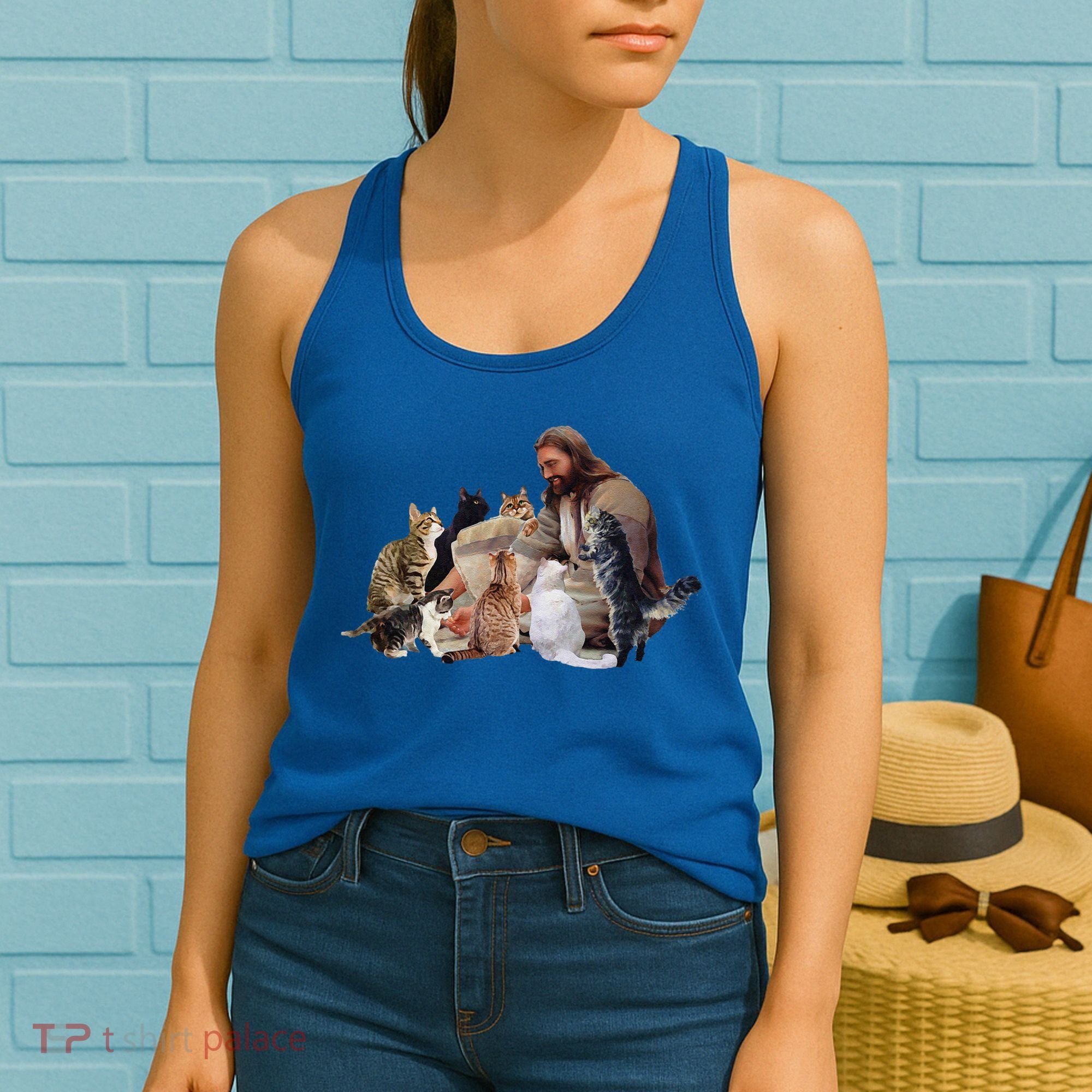 Jesus Hugs Cats Funny Cats Women's Tank Top