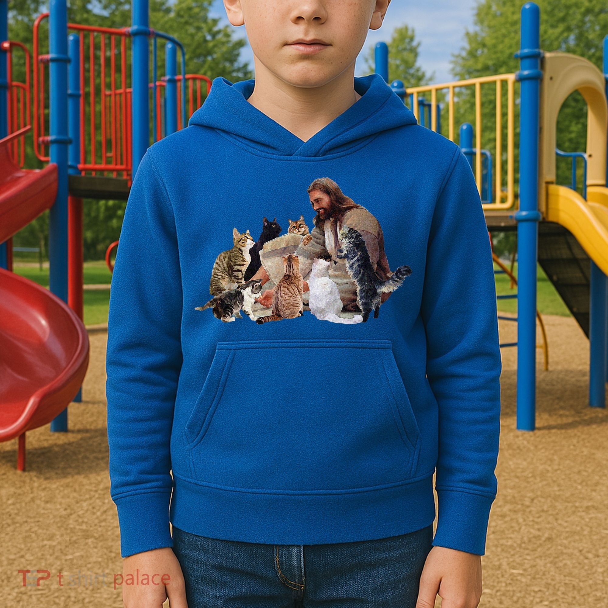 Jesus Hugs Cats Funny Cats Kids Hoodie