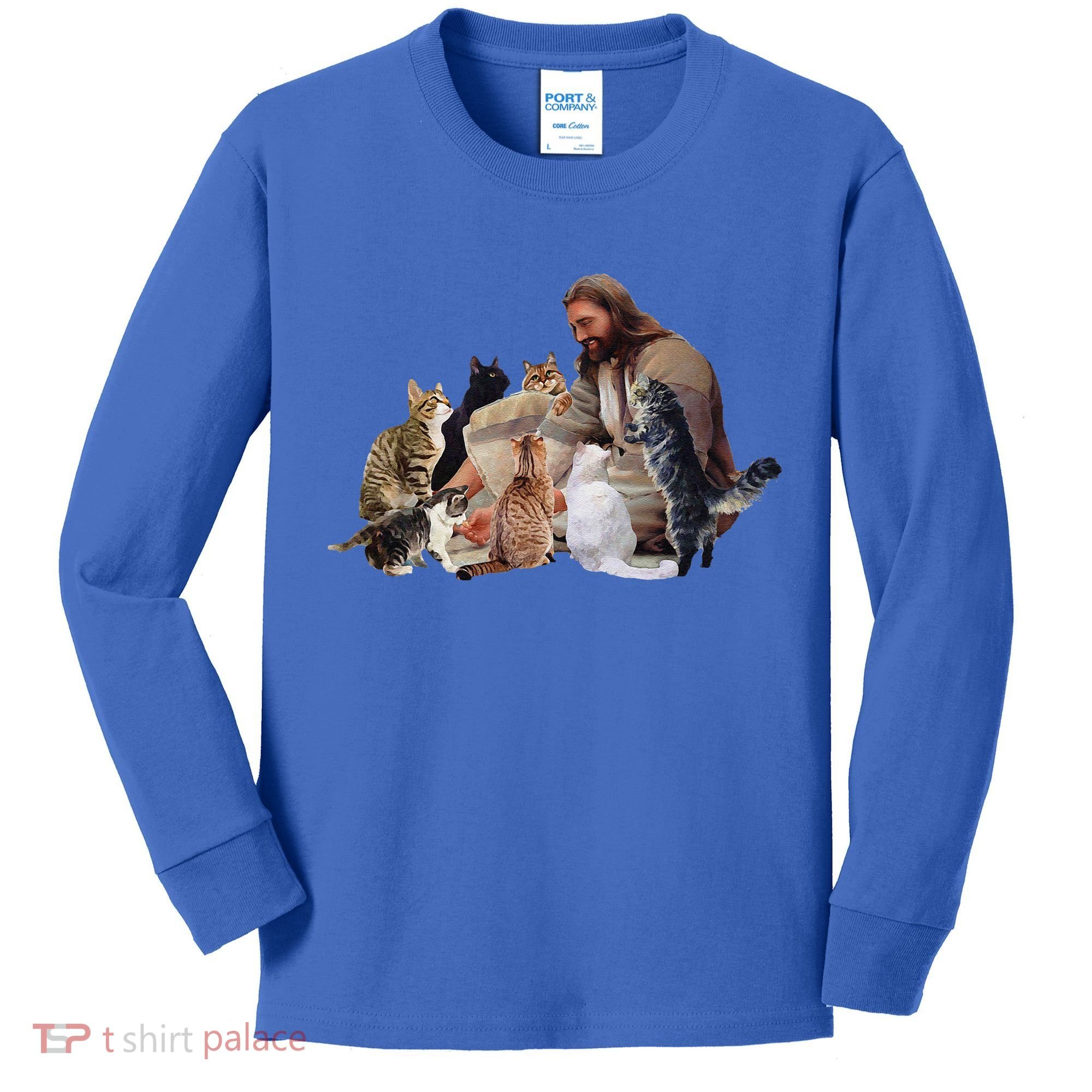 Jesus Hugs Cats Funny Cats Kids Long Sleeve Shirt