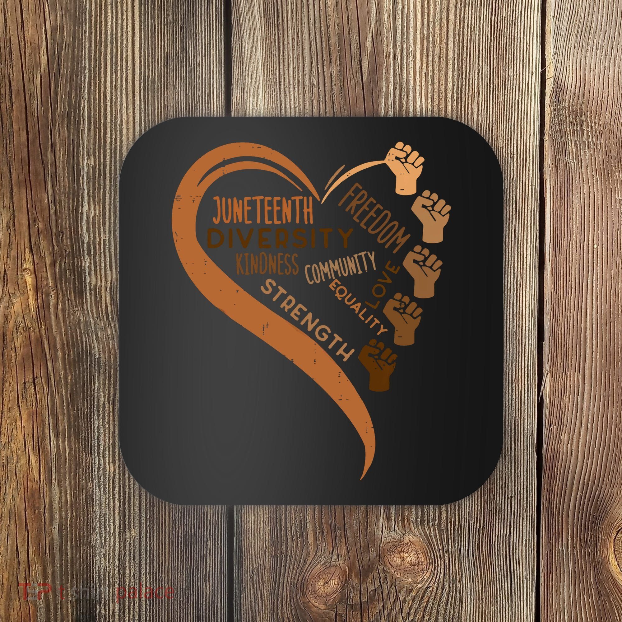 Juneteenth Heart Fists Black History Melanin Coaster