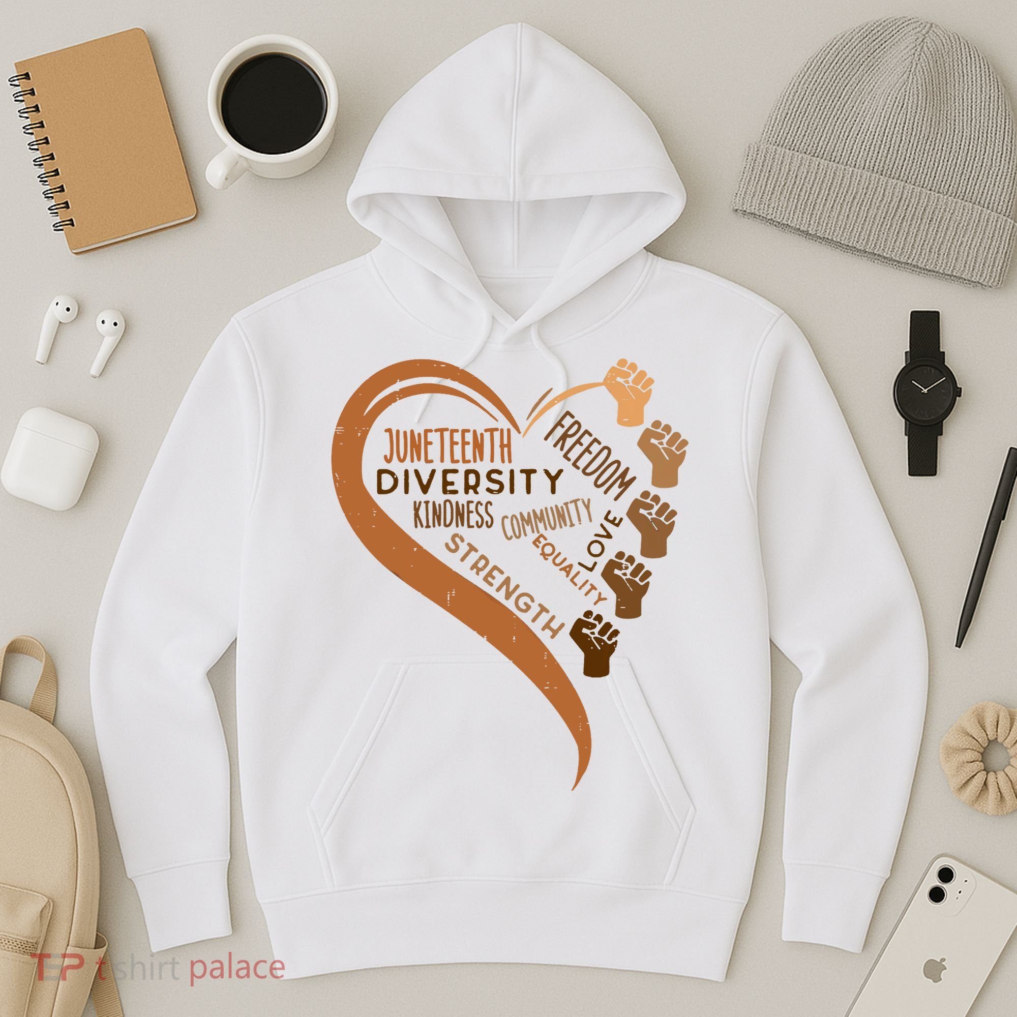 Juneteenth Heart Fists Black History Melanin Hoodie
