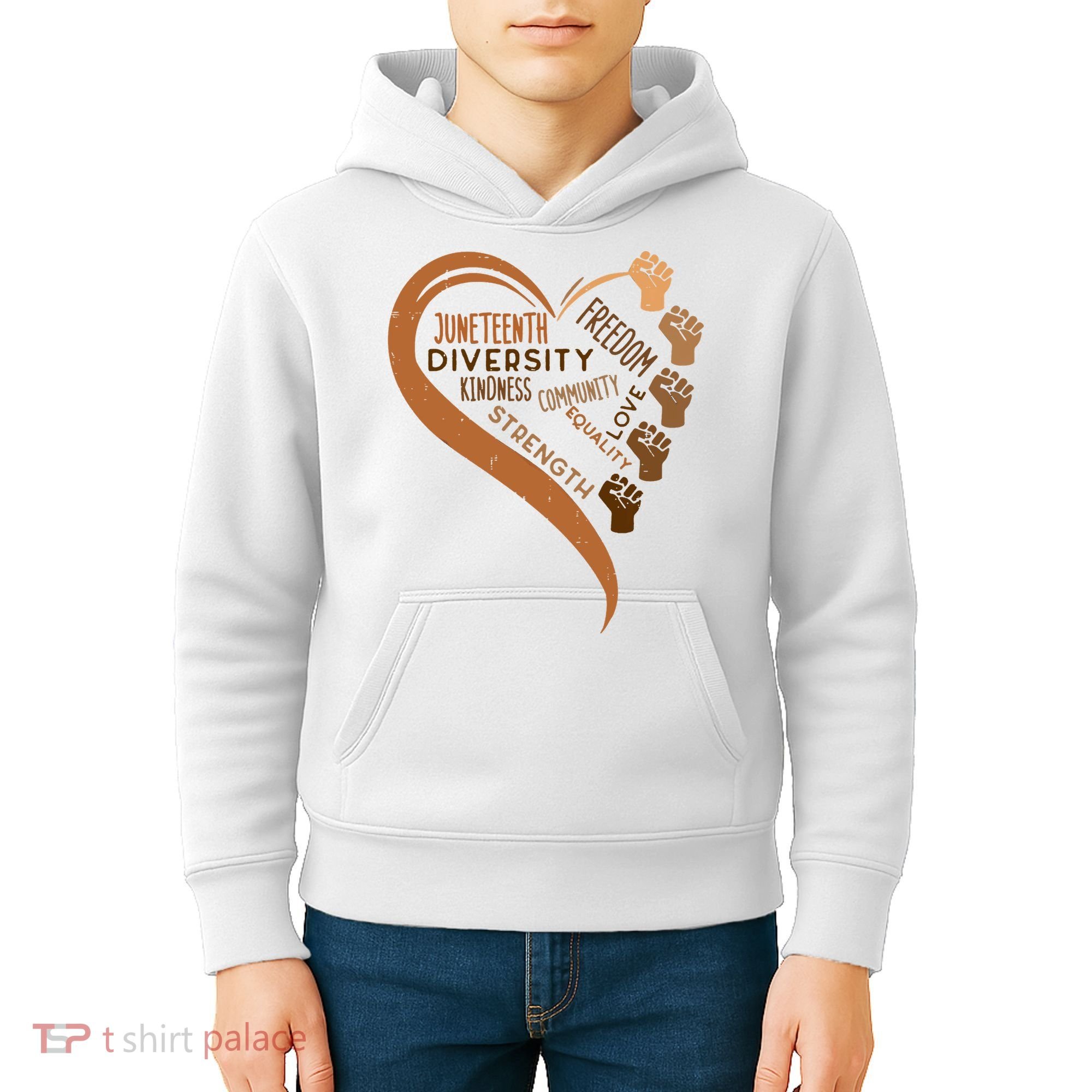 Juneteenth Heart Fists Black History Melanin Kids Hoodie