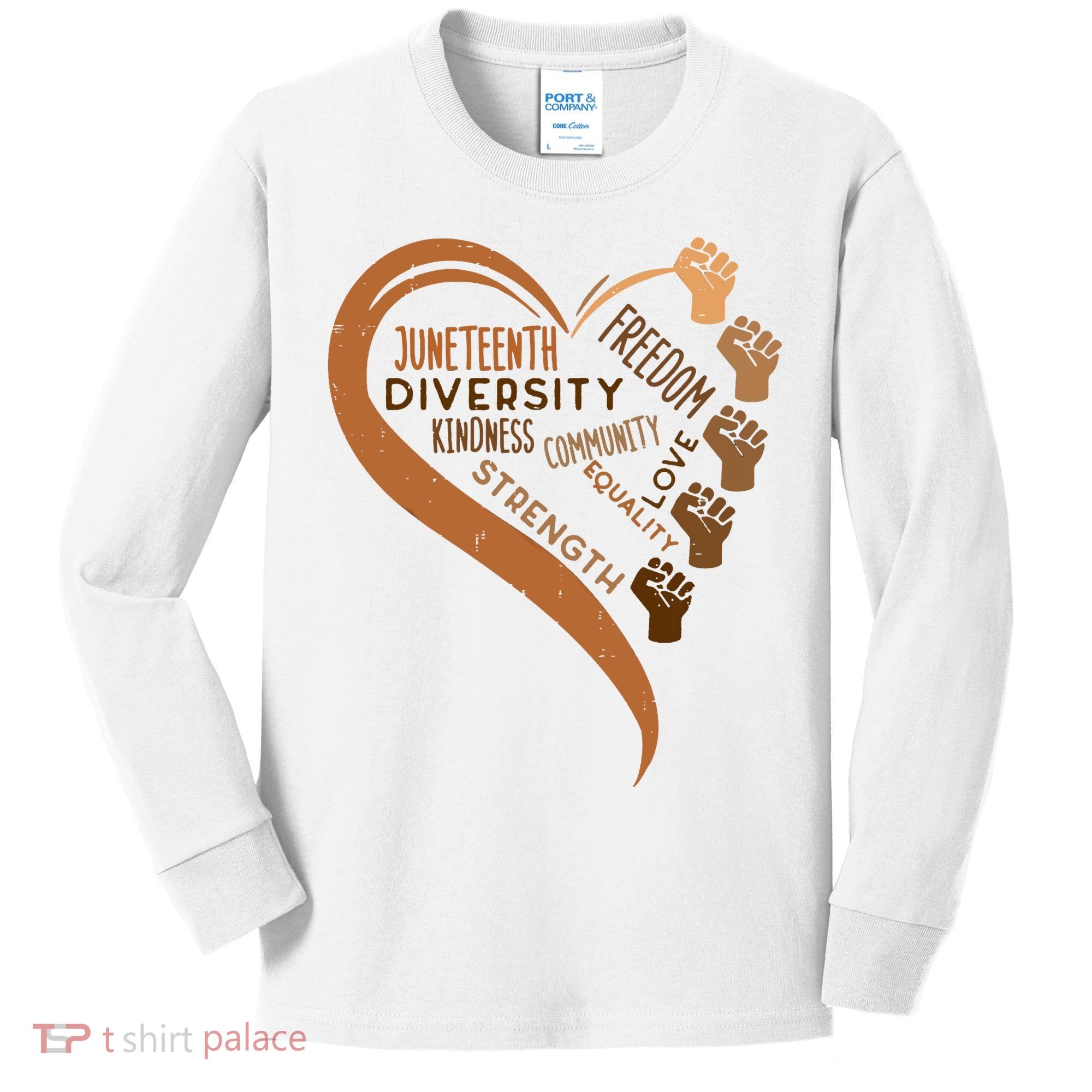 Juneteenth Heart Fists Black History Melanin Kids Long Sleeve Shirt