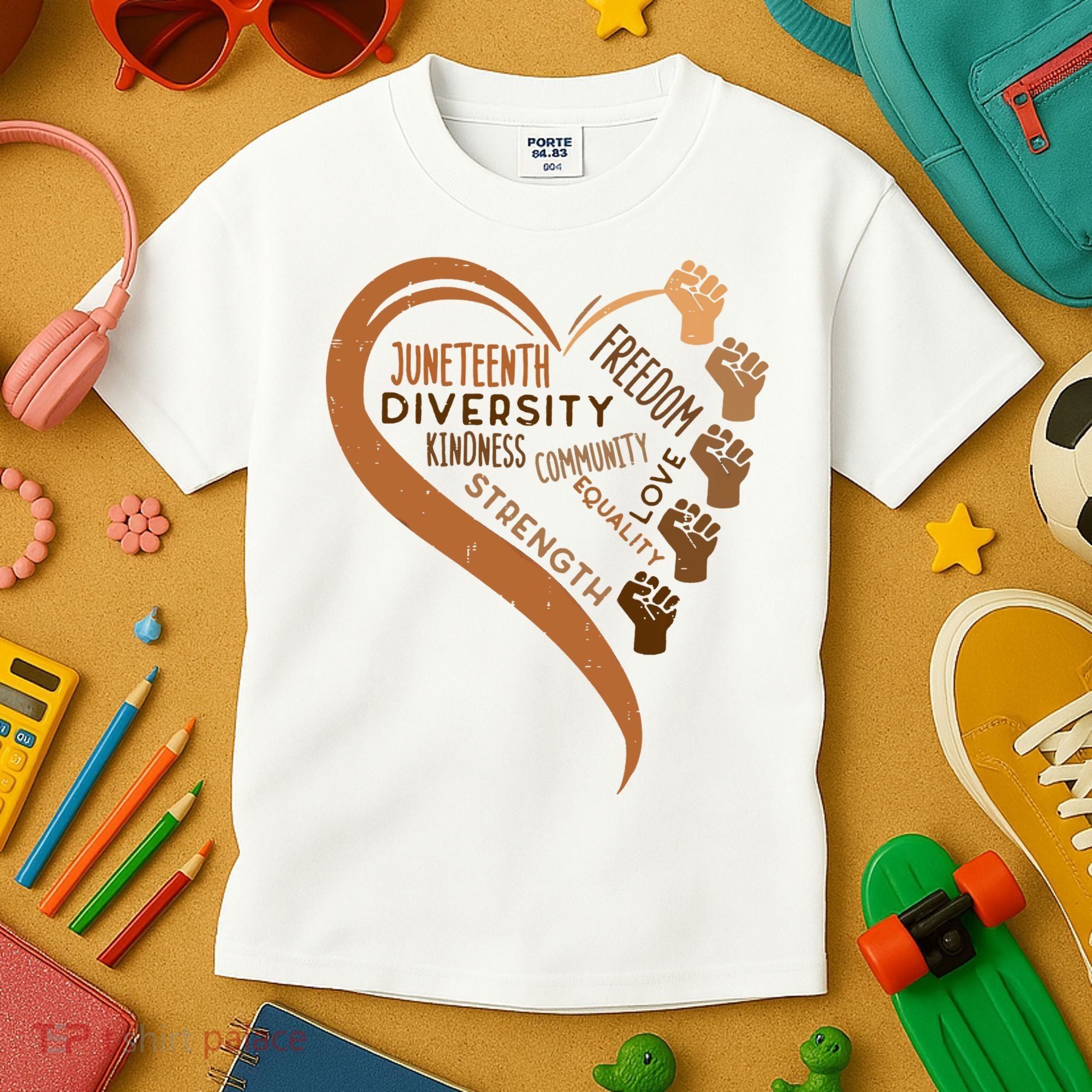 Juneteenth Heart Fists Black History Melanin Kids T-Shirt