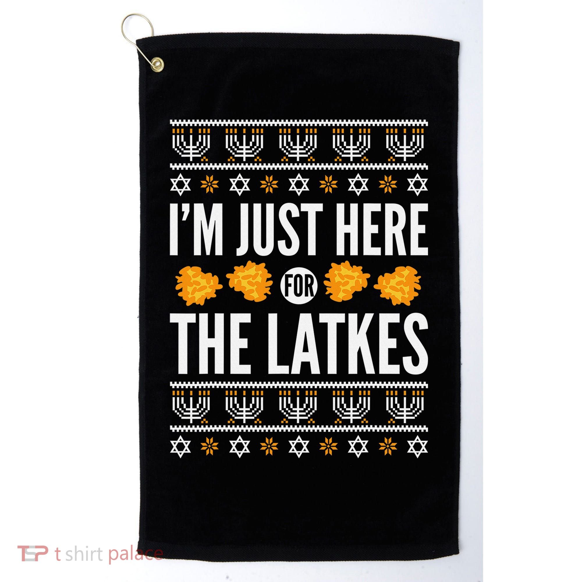  Just Here for Latkes Hebrew Jewish Happy Hanukkah Golf Towel