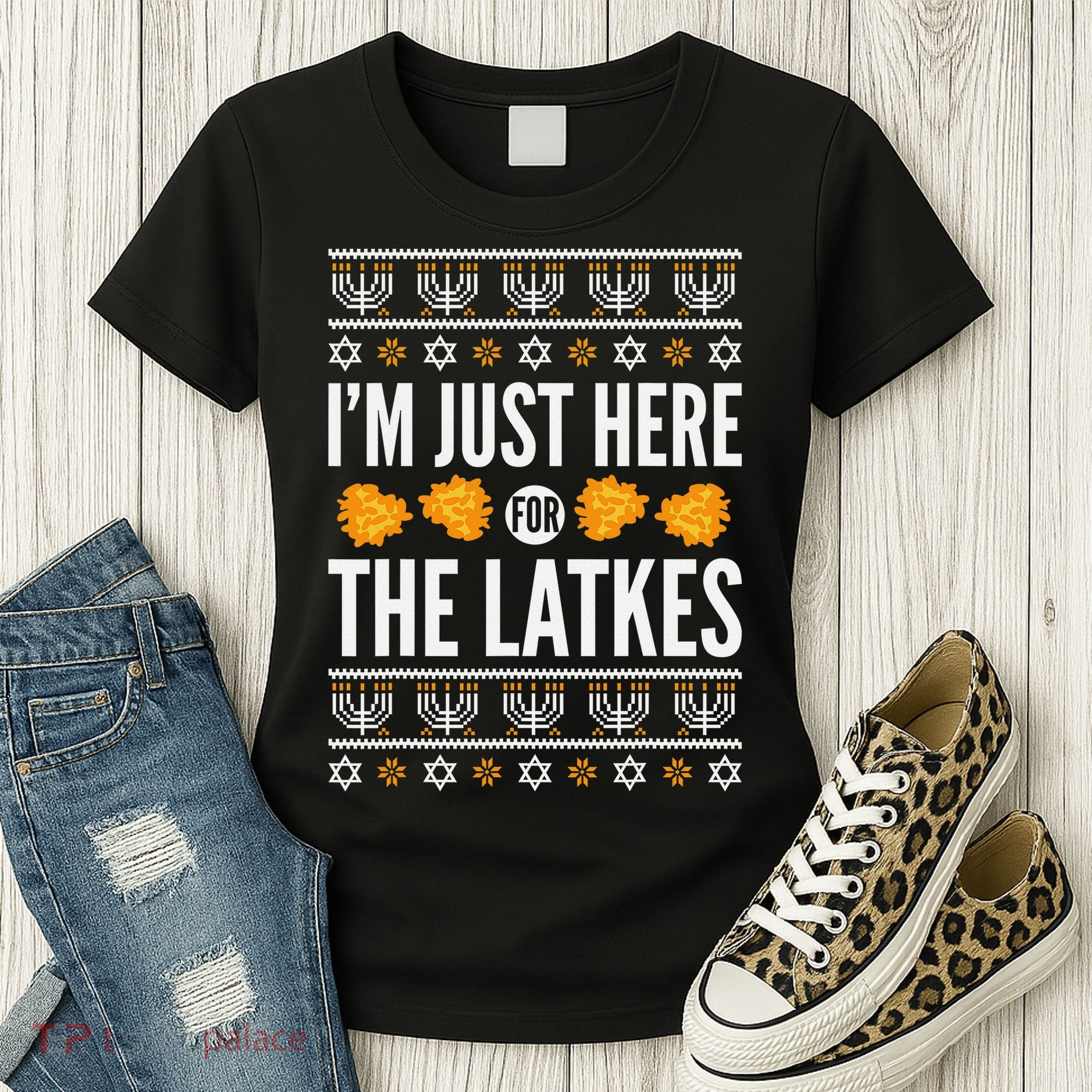  Just Here for Latkes Hebrew Jewish Happy Hanukkah Women's T-Shirt