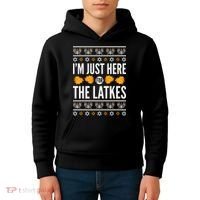  Just Here for Latkes Hebrew Jewish Happy Hanukkah Kids Hoodie thumb 4