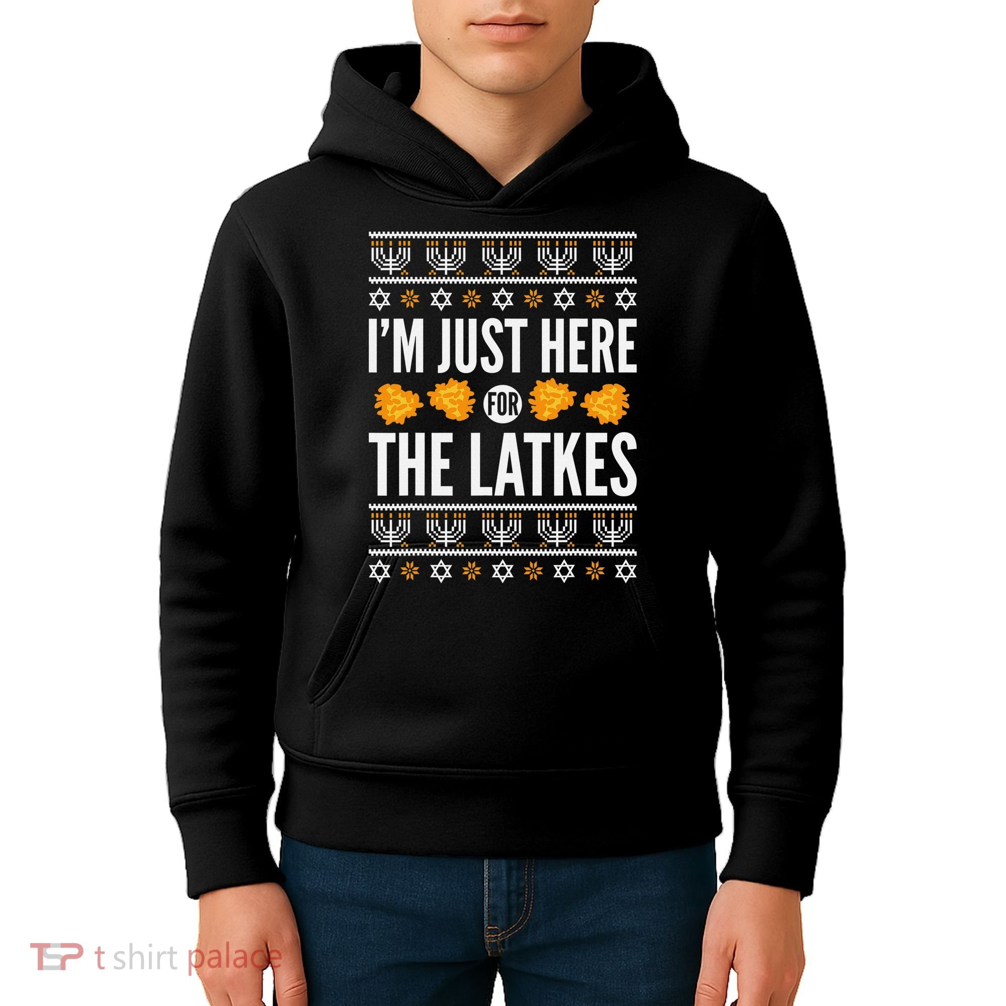  Just Here for Latkes Hebrew Jewish Happy Hanukkah Kids Hoodie