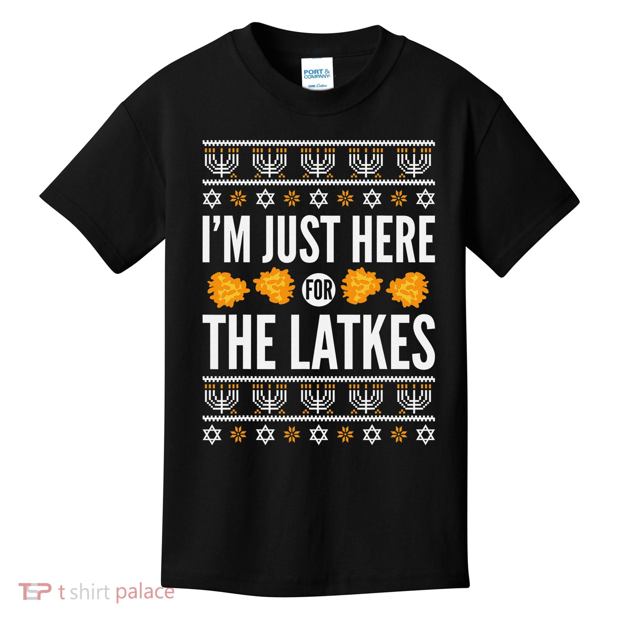  Just Here for Latkes Hebrew Jewish Happy Hanukkah Kids T-Shirt