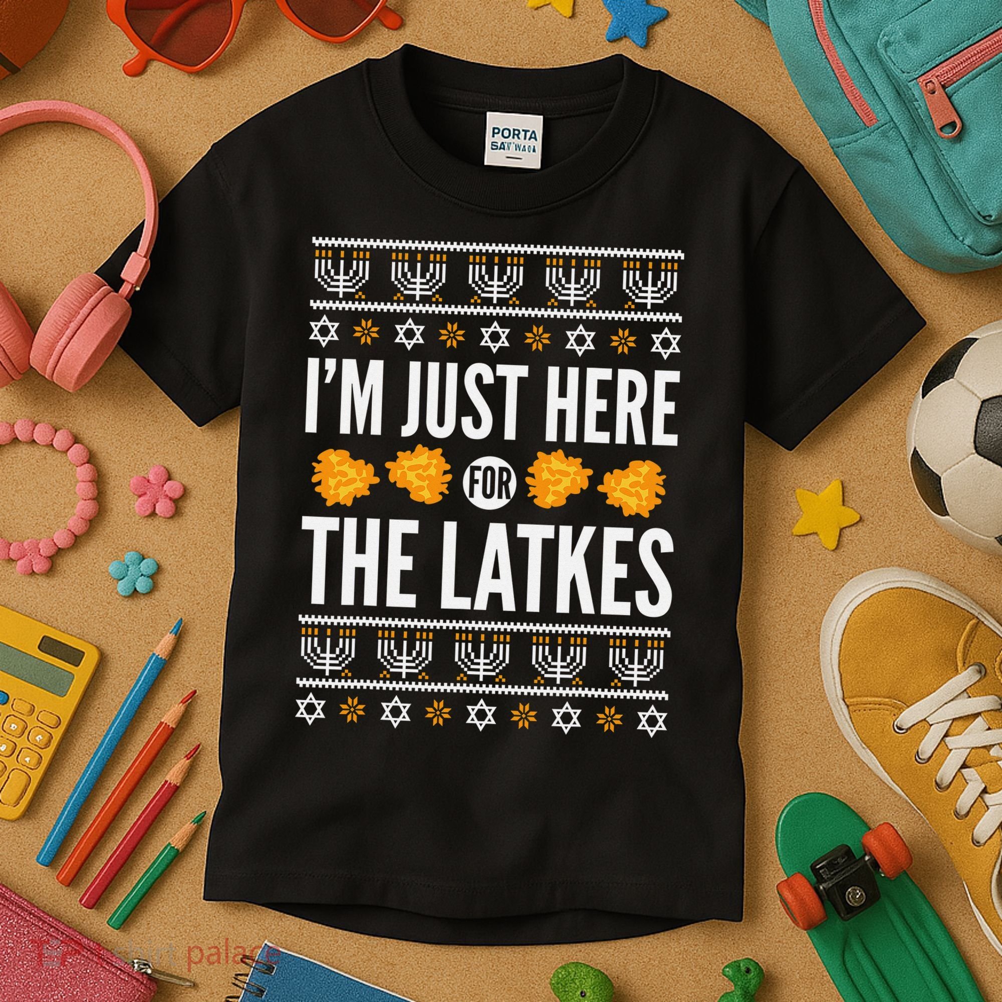  Just Here for Latkes Hebrew Jewish Happy Hanukkah Kids T-Shirt