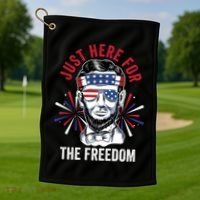 Just Here For The Freedom Fireworks Director Lincoln Gift Golf Towel thumb 1