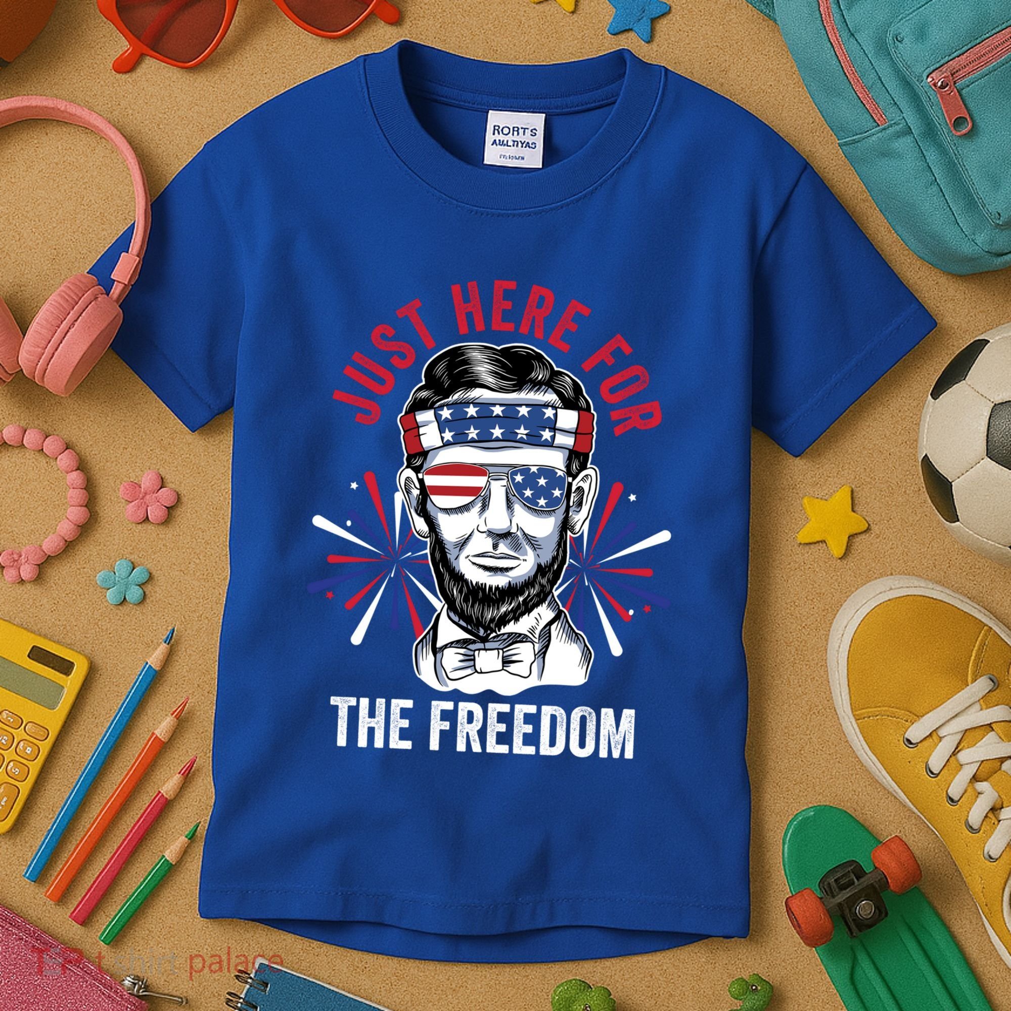 Just Here For The Freedom Fireworks Director Lincoln Gift Kids T-Shirt