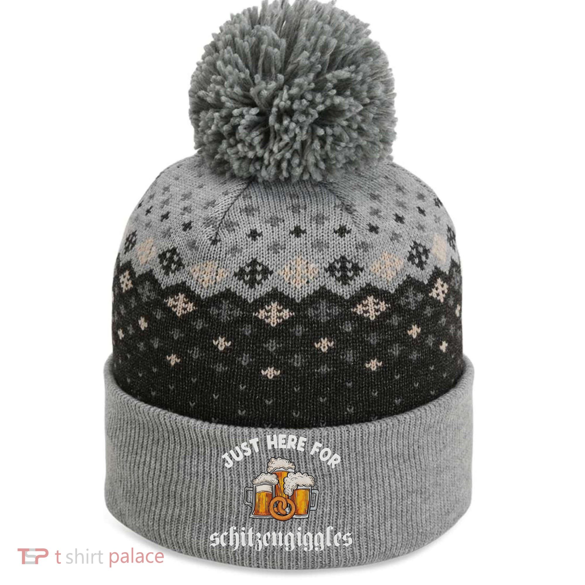 Just Here For Schitzengiggles Oktoberfest Drinking Team The Baniff Cuffed Pom Beanie