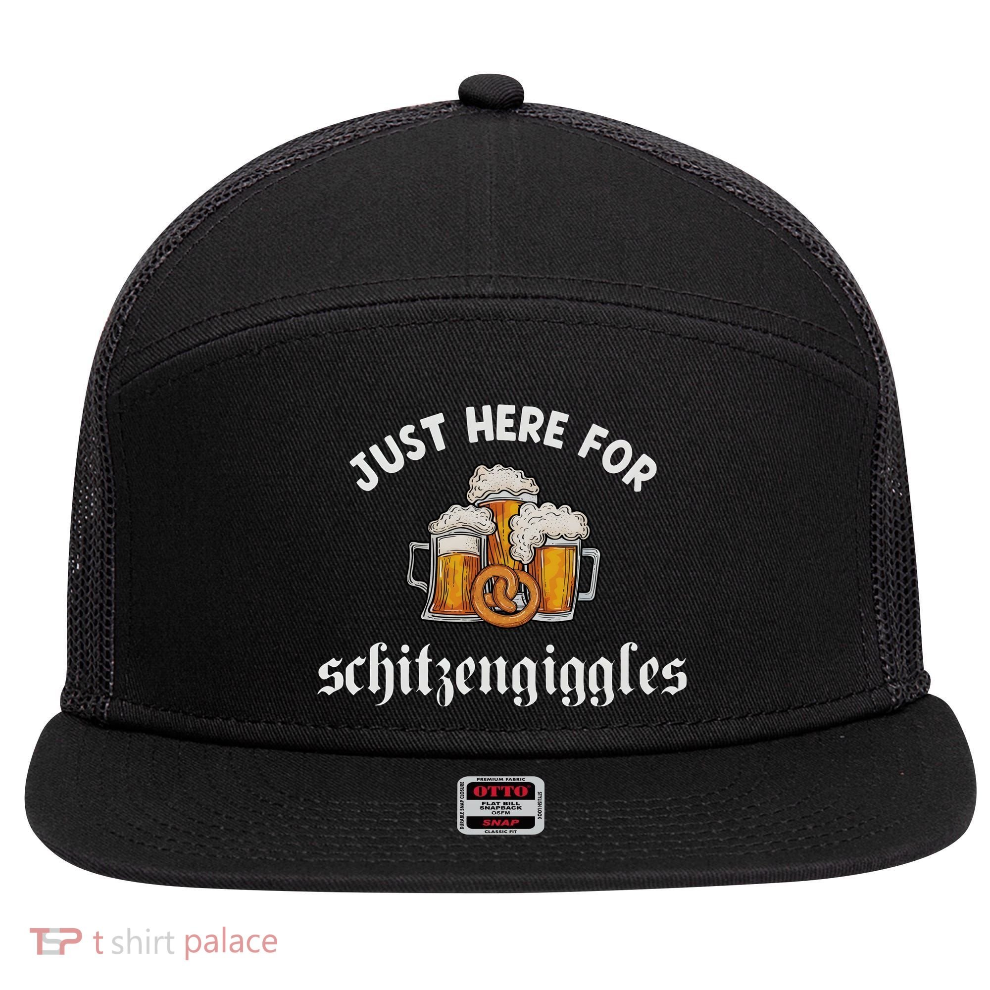 Just Here For Schitzengiggles Oktoberfest Drinking Team 7 Panel Mesh Trucker Snapback Hat