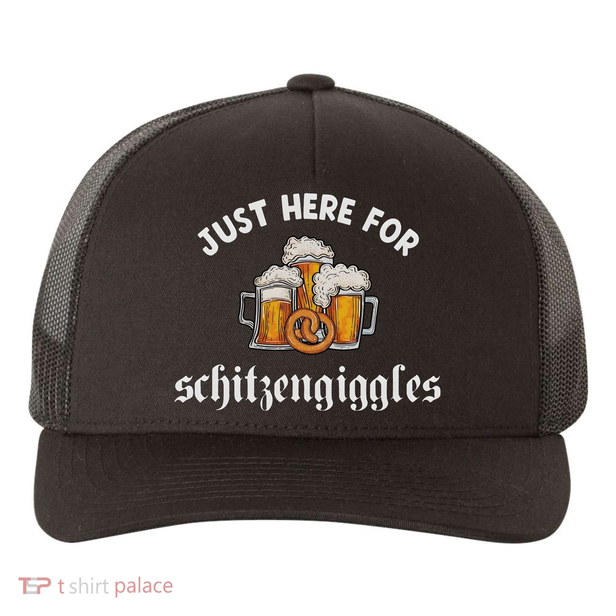 Just Here For Schitzengiggles Oktoberfest Drinking Team Yupoong Adult 5-Panel Trucker Hat