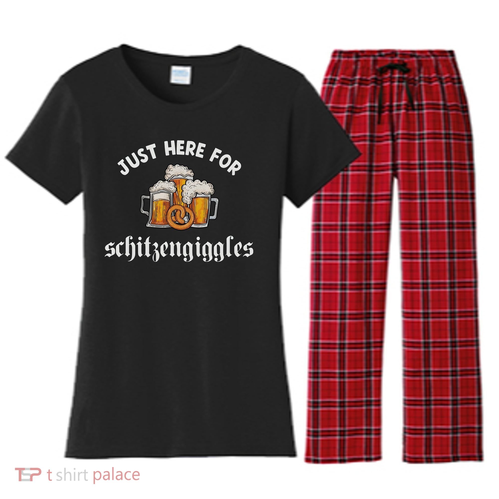 Just Here For Schitzengiggles Oktoberfest Drinking Team Women's Flannel Pajama Set