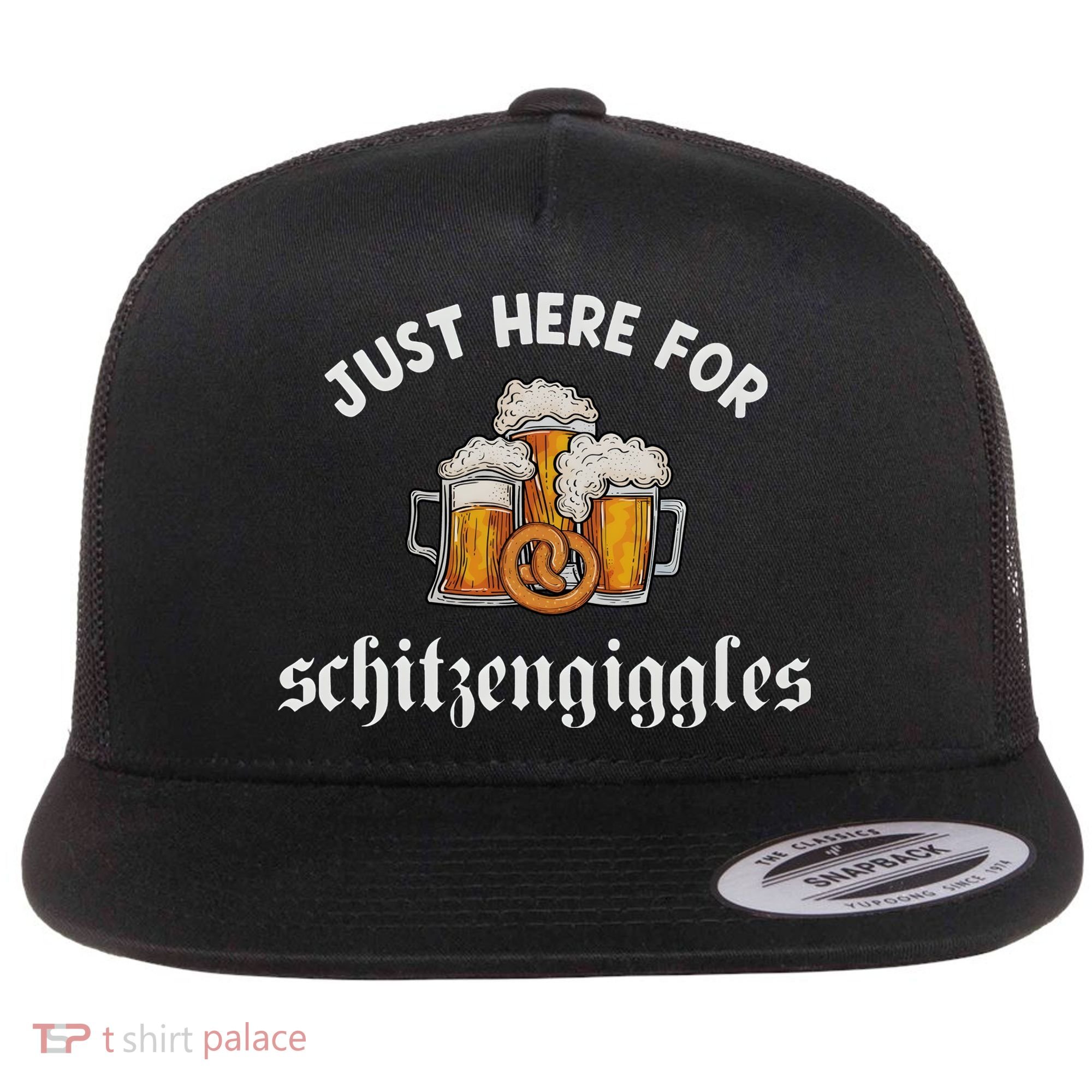 Just Here For Schitzengiggles Oktoberfest Drinking Team Flat Bill Trucker Hat