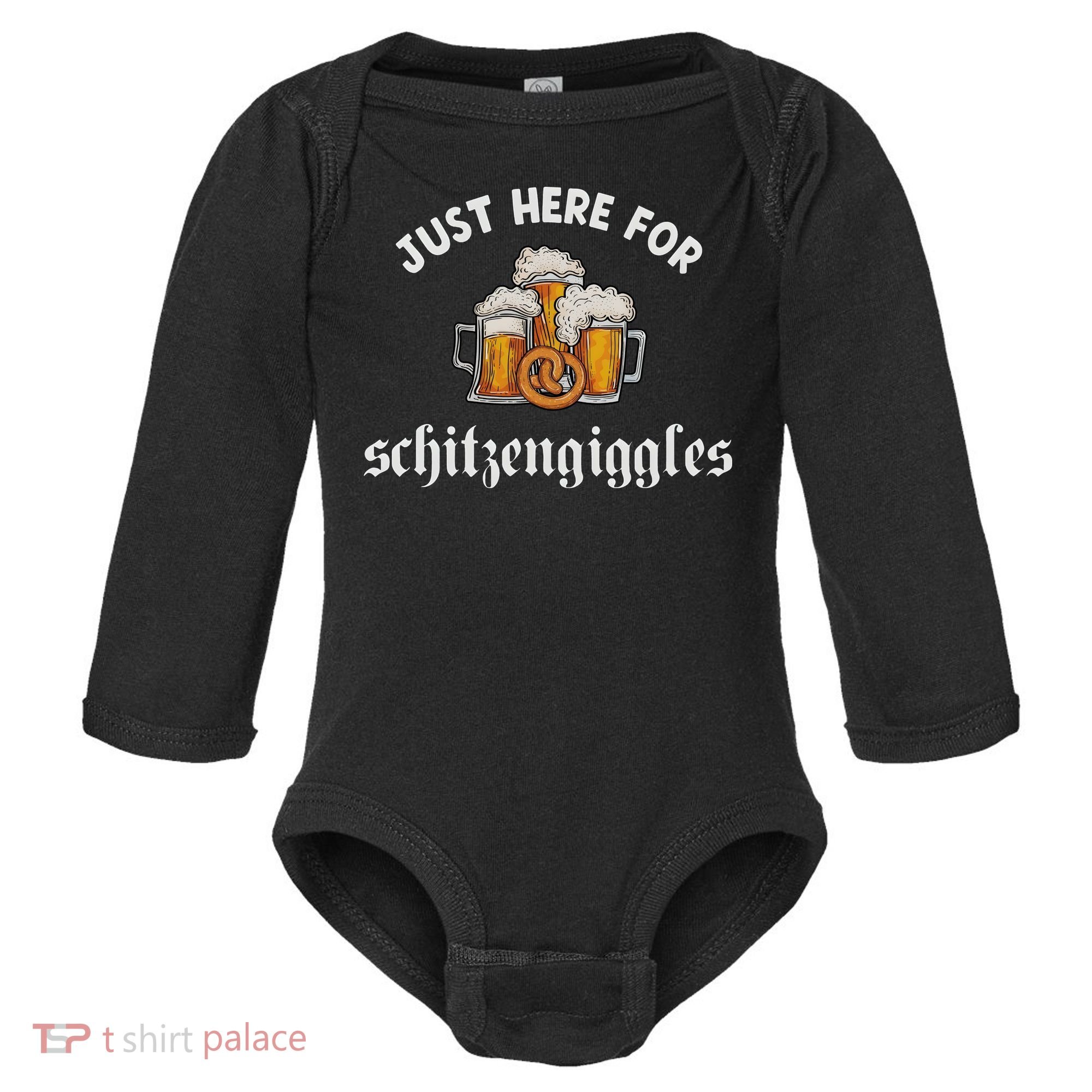 Just Here For Schitzengiggles Oktoberfest Drinking Team Baby Long Sleeve Bodysuit