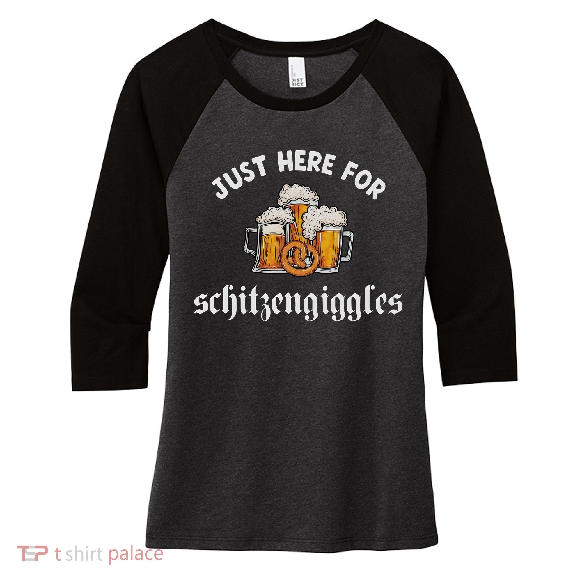 Just Here For Schitzengiggles Oktoberfest Drinking Team Women's Tri-Blend 3/4-Sleeve Raglan Shirt