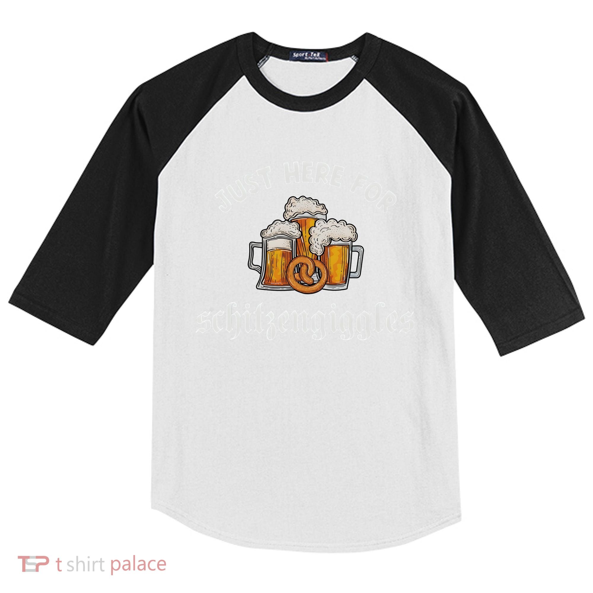 Just Here For Schitzengiggles Oktoberfest Drinking Team Kids Colorblock Raglan Jersey