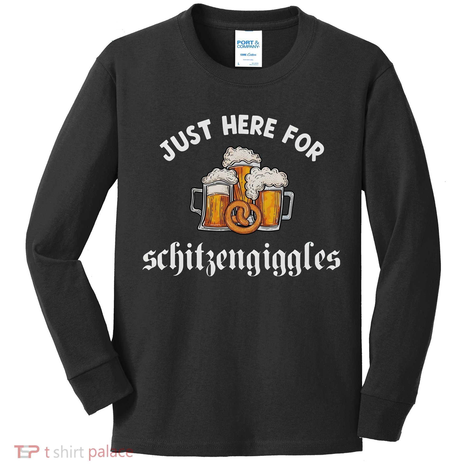 Just Here For Schitzengiggles Oktoberfest Drinking Team Kids Long Sleeve Shirt