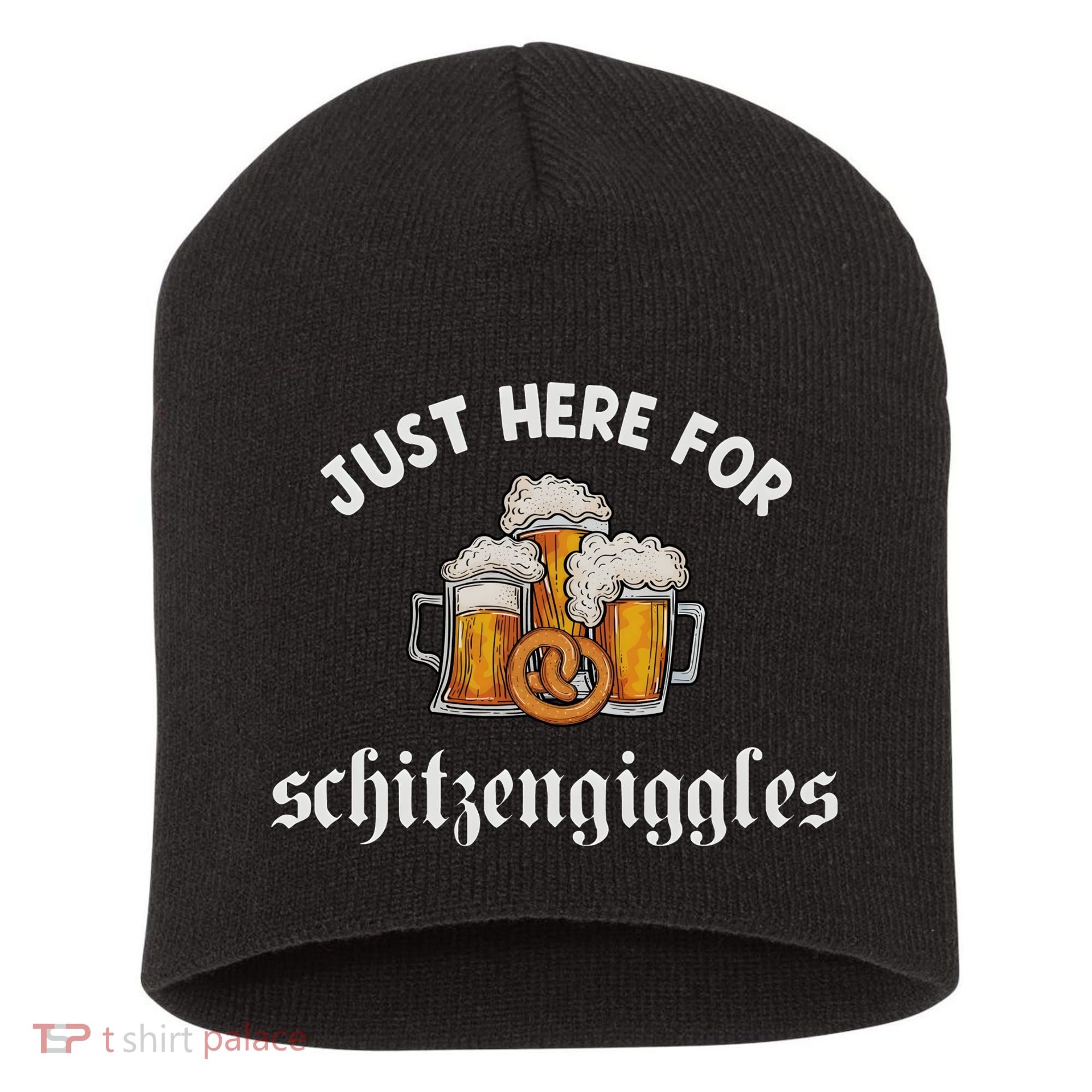 Just Here For Schitzengiggles Oktoberfest Drinking Team Short Acrylic Beanie