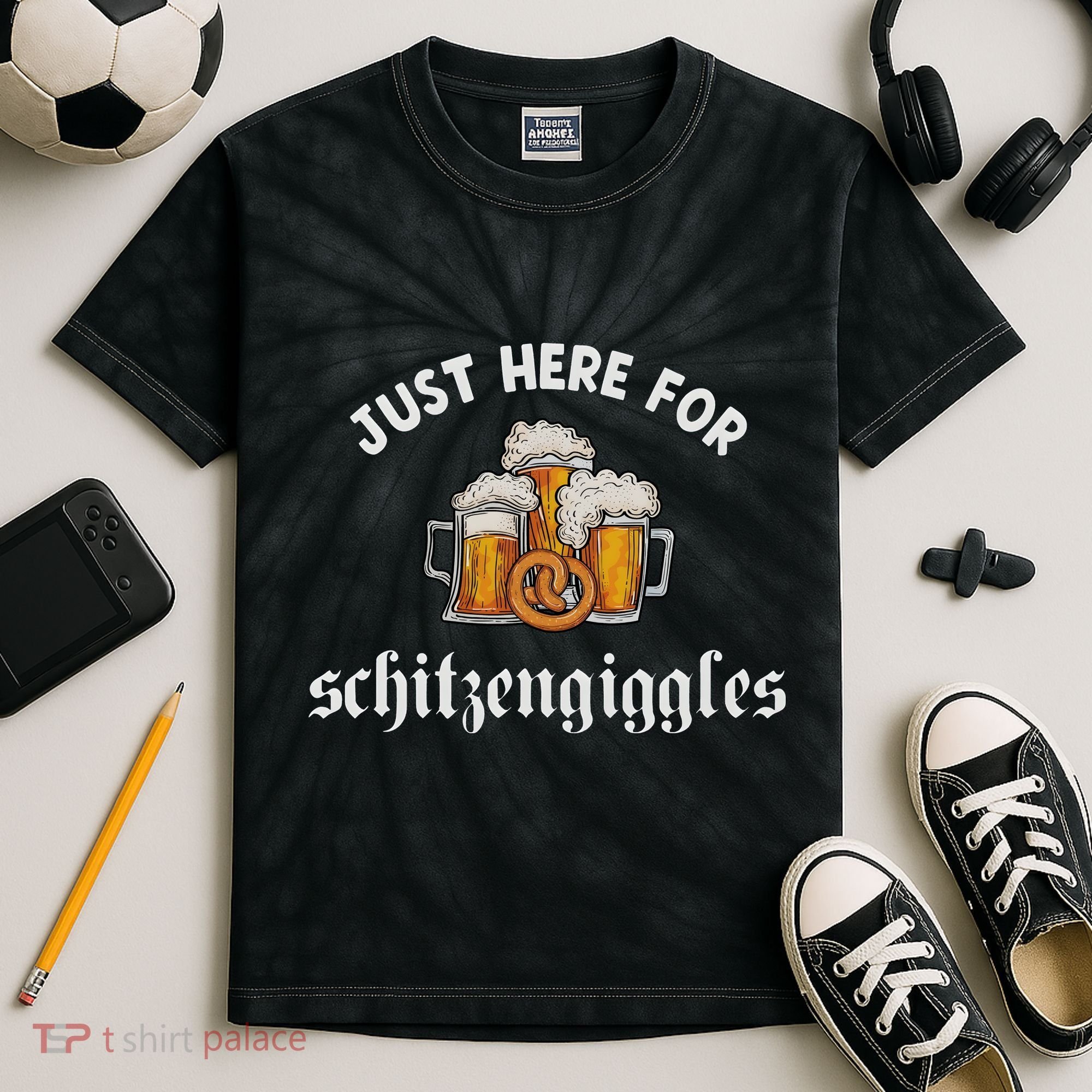 Just Here For Schitzengiggles Oktoberfest Drinking Team Kids Tie-Dye T-Shirt