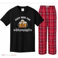 Just Here For Schitzengiggles Oktoberfest Drinking Team Kids Plaid Pajama Set thumb 0