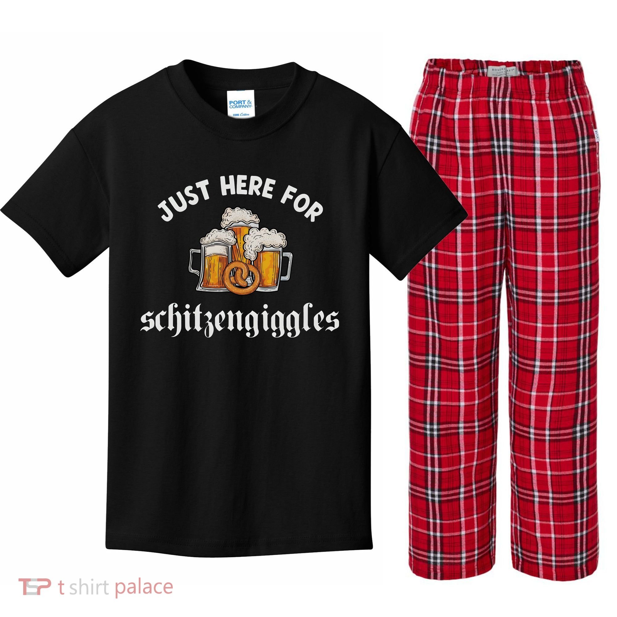 Just Here For Schitzengiggles Oktoberfest Drinking Team Kids Plaid Pajama Set