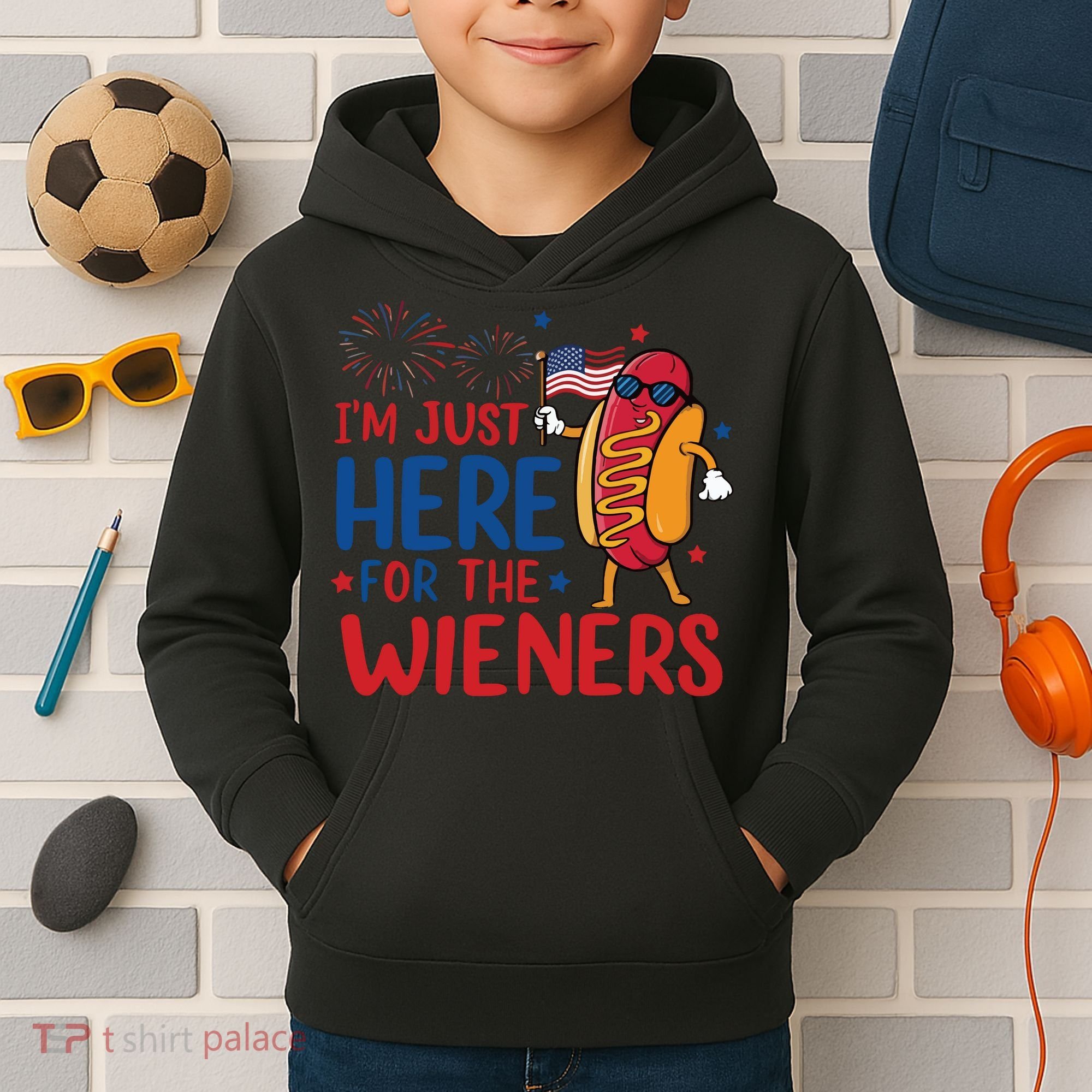 Just Here For The Wieners Kids Hoodie