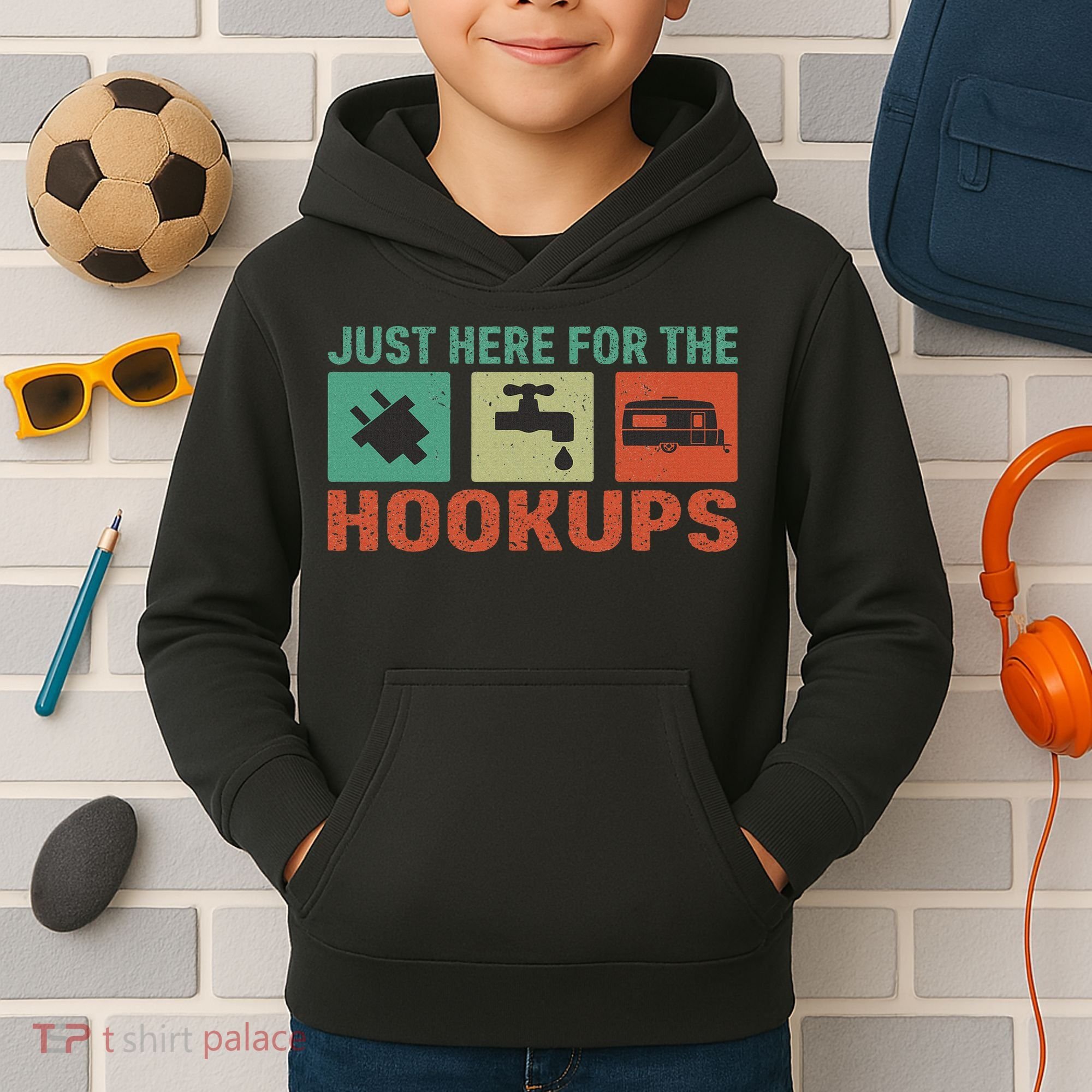 Just Here For The Hookups Motorhome Camping Rv Kids Hoodie